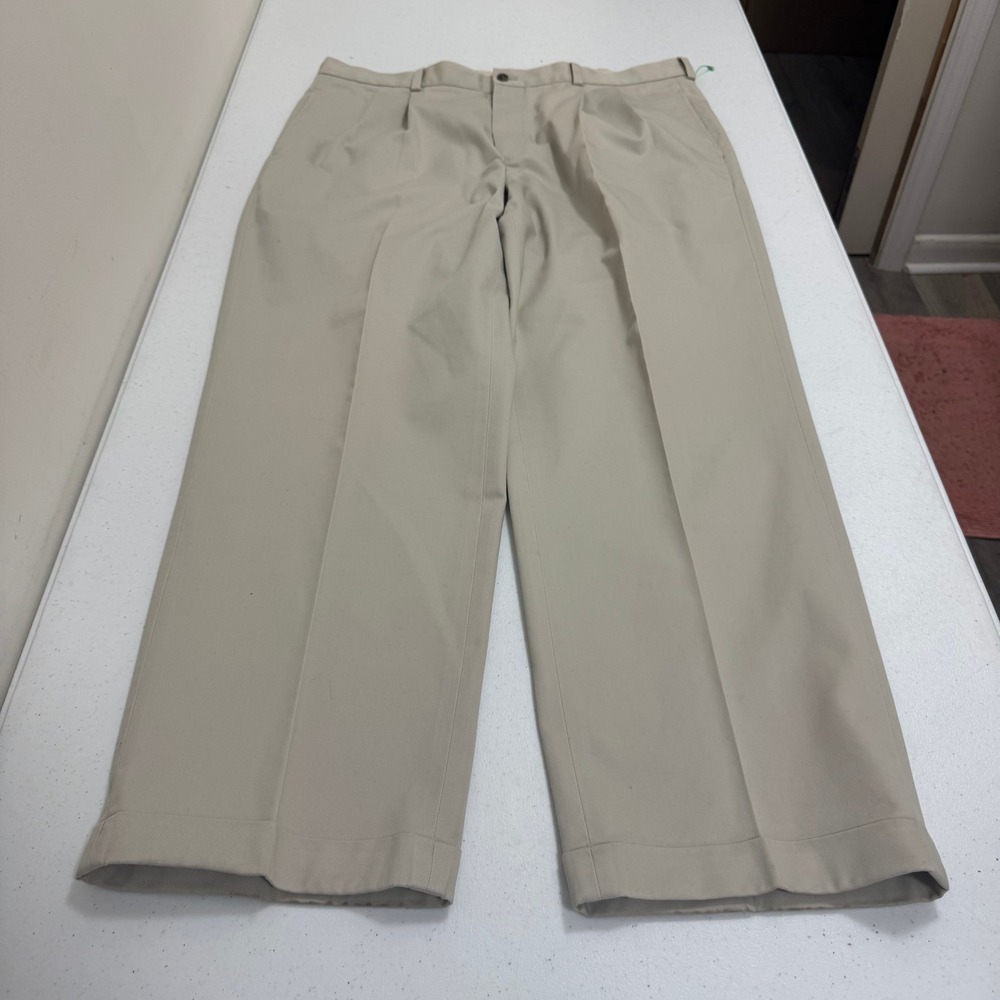 Brooks Brothers‎ Advantage Chino Elliot Khaki Pleated Cuffed Pants Mens 40x32